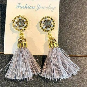 Fashion Jewelry Gray Tassel Earrings with Crystal Embellishments NWT